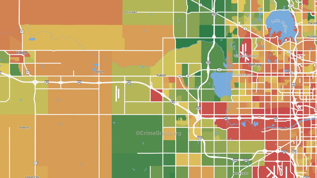 Canadian County, OK Map of Theft Rates