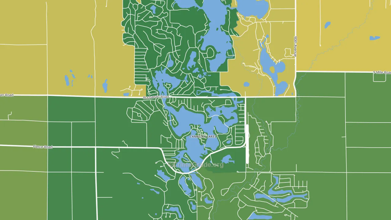 Canadian Lakes, MI Map of Theft Rates