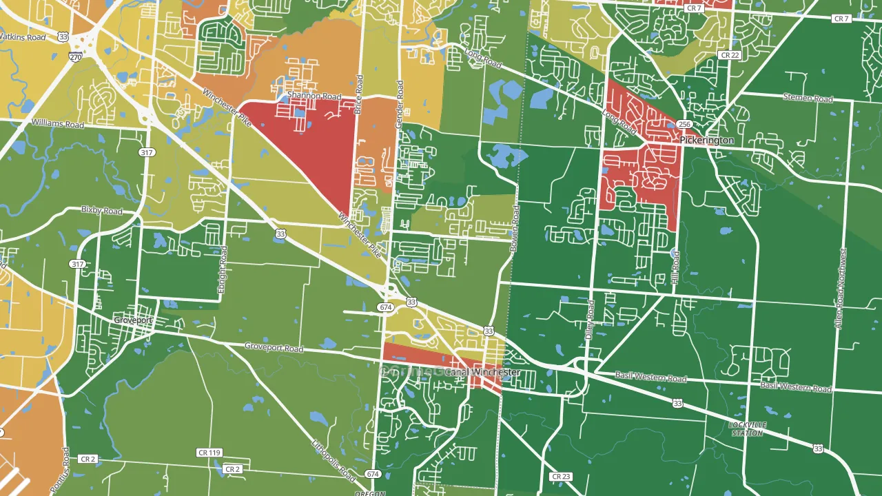Canal Winchester, OH Map of Theft Rates