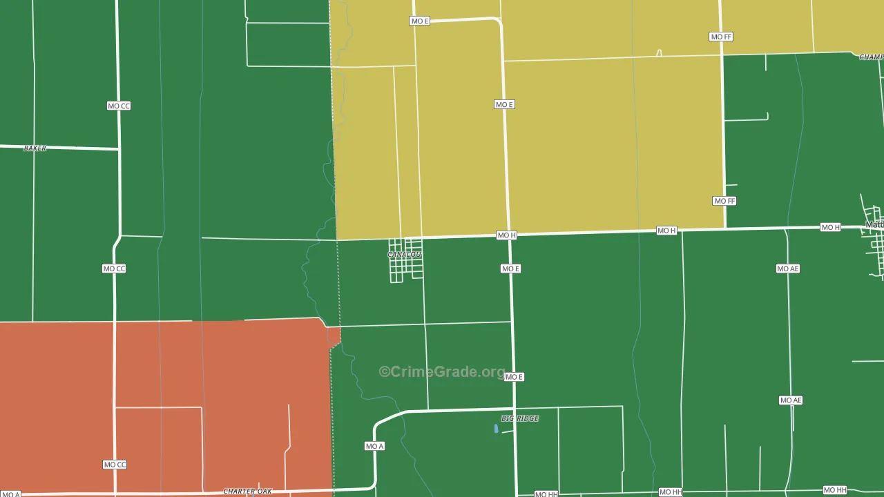 Canalou, MO Map of Theft Rates