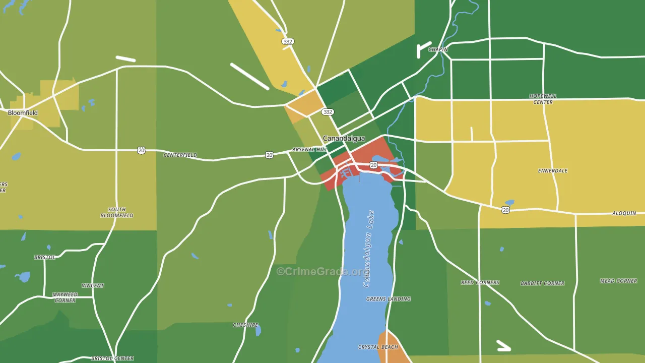 Canandaigua, NY Map of Theft Rates