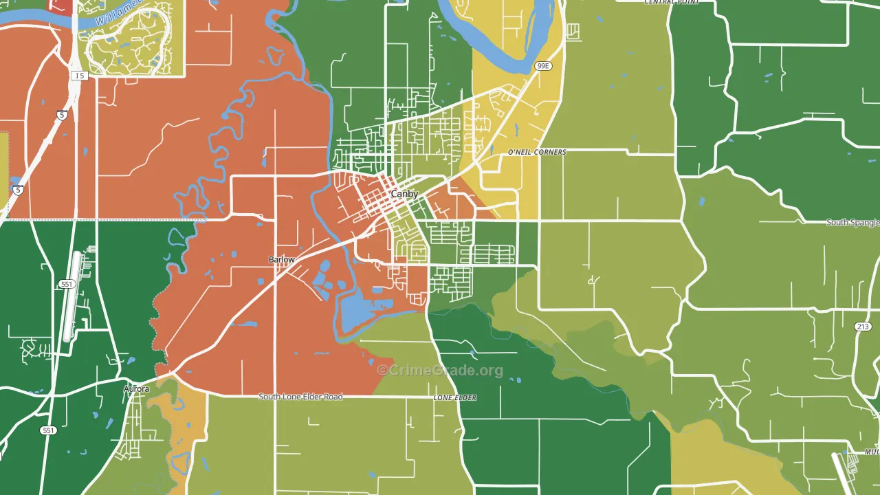 Canby, OR Map of Theft Rates
