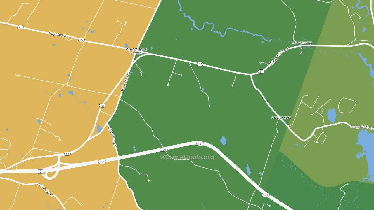Candia Four Corners, NH Map of Theft Rates