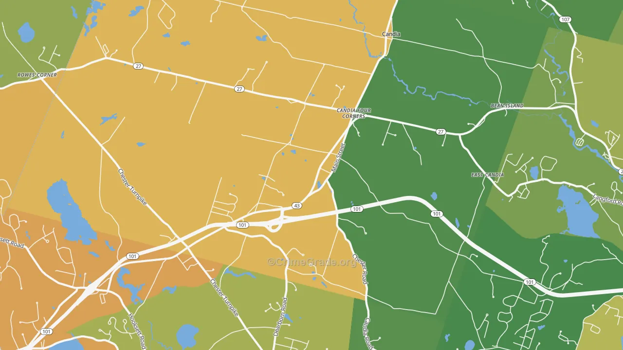 Candia, NH Map of Theft Rates