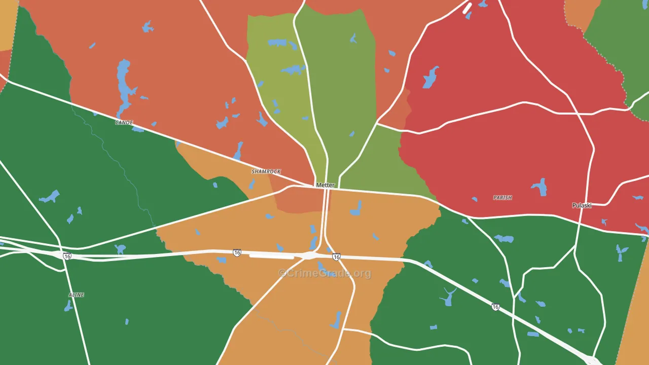 Candler County, GA Map of Theft Rates