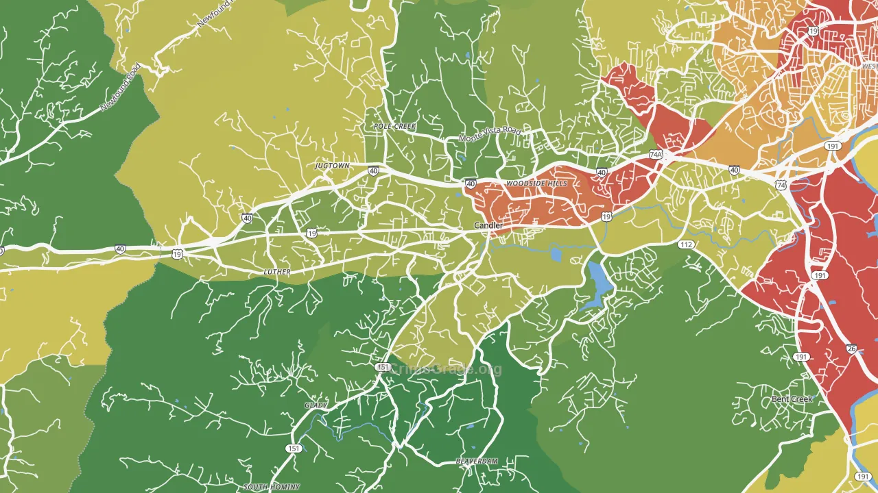 Candler, NC Map of Theft Rates