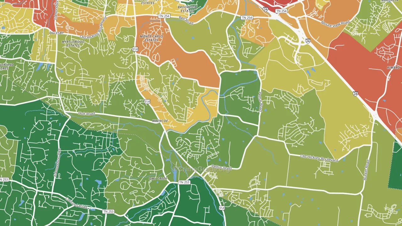 Cane Ridge, Antioch, TN Map of Theft Rates