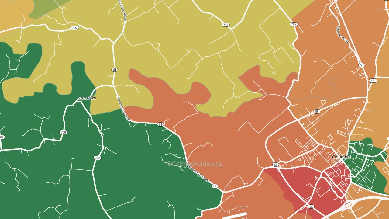 Cane Valley, KY Map of Theft Rates