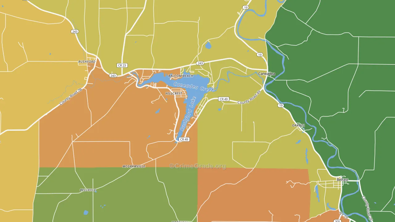 Caneadea, NY Map of Theft Rates