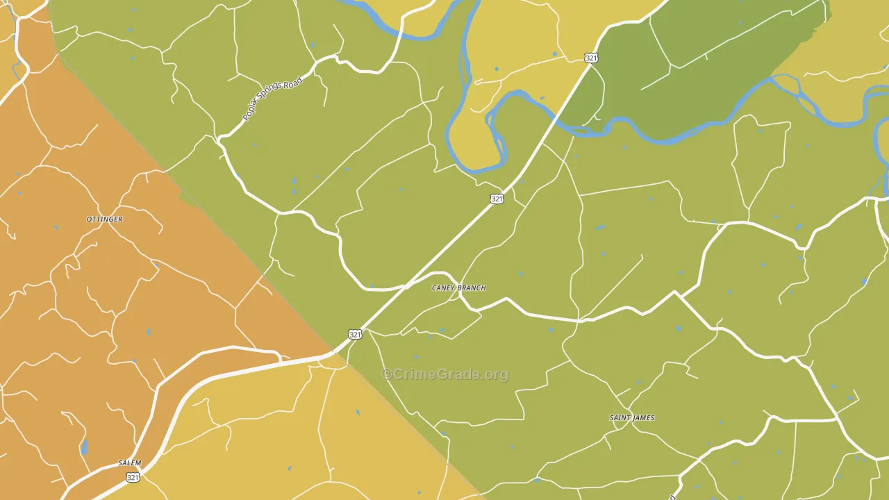 Caney Branch, TN Map of Theft Rates