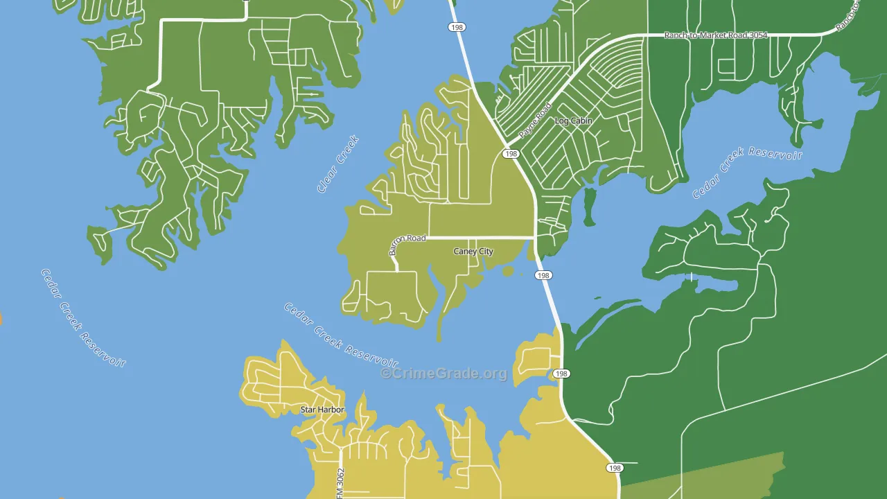 Caney City, TX Map of Theft Rates