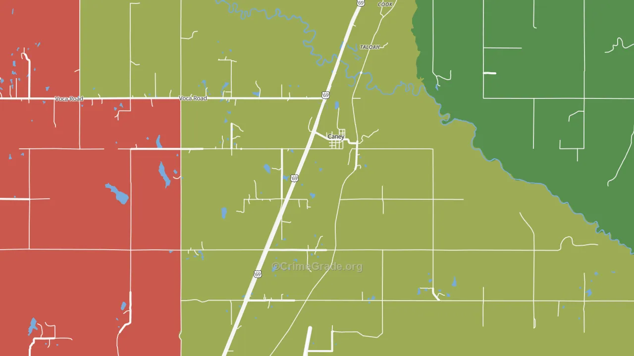 Caney, OK Map of Theft Rates