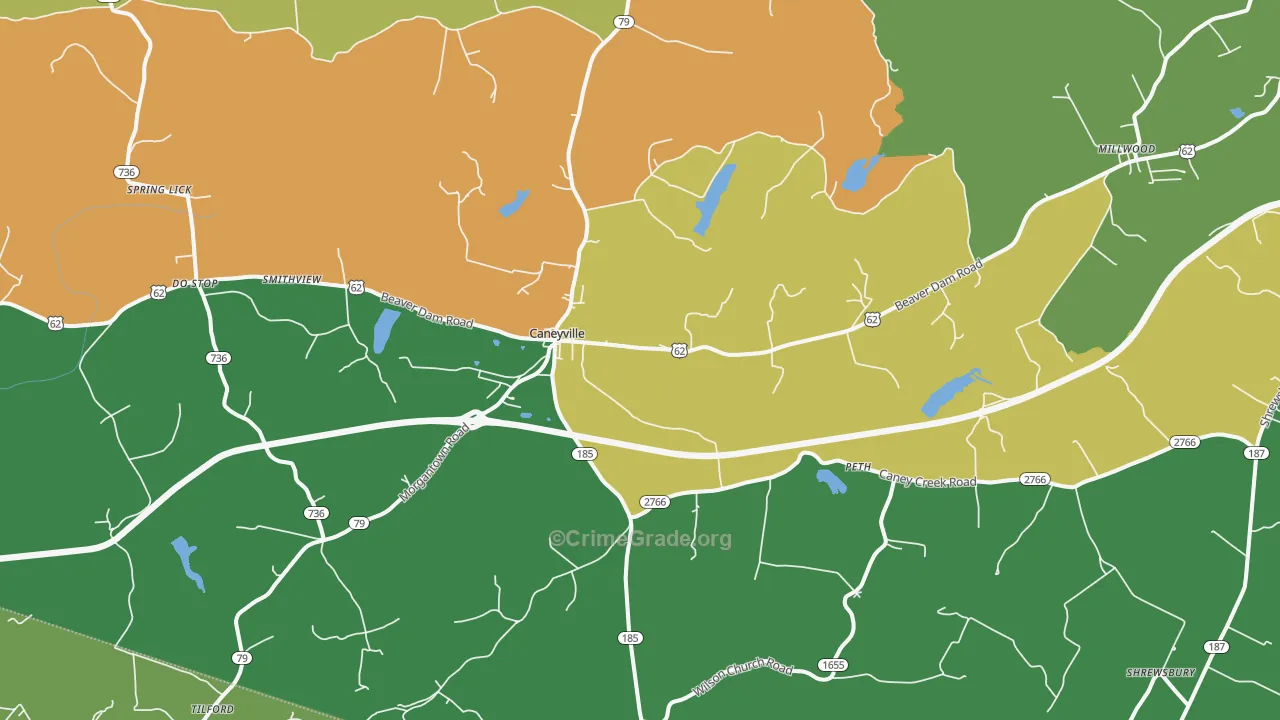 Caneyville, KY Map of Theft Rates
