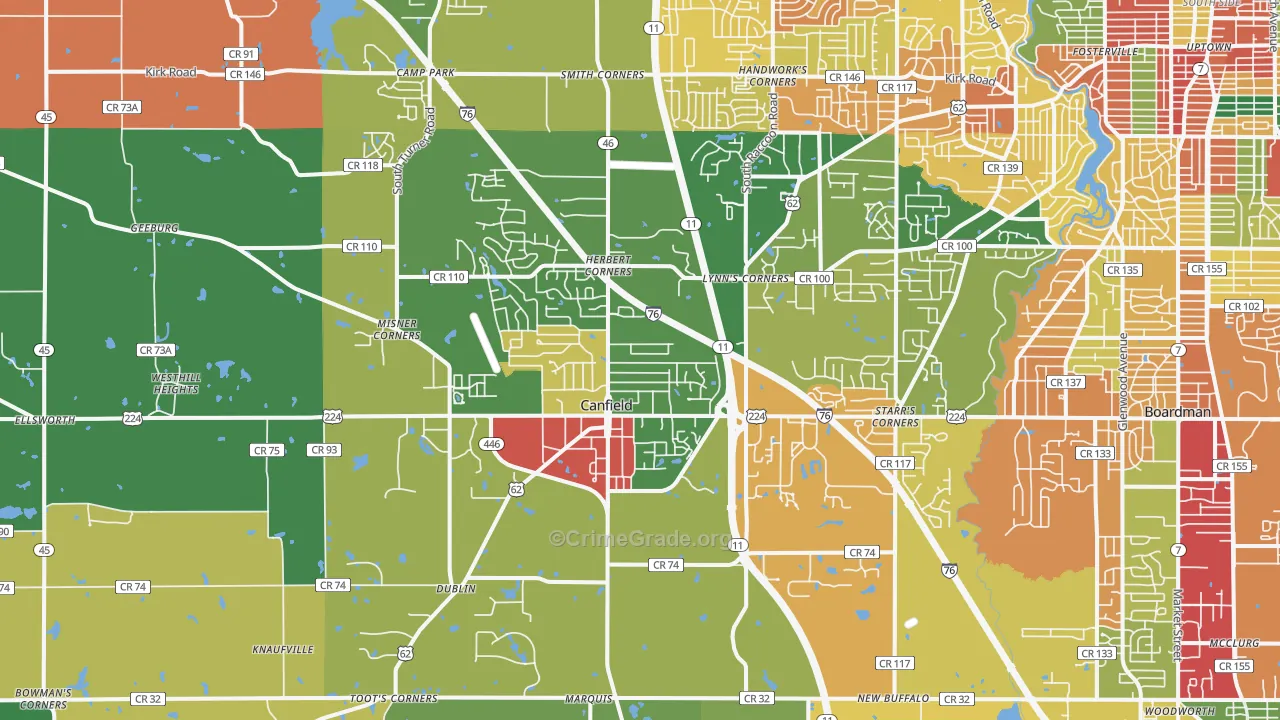 Canfield, OH Map of Theft Rates