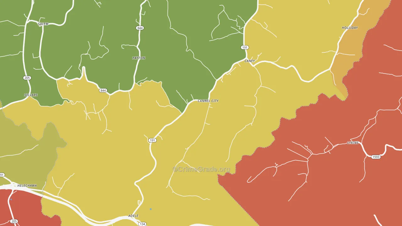 Cannel City, KY Map of Theft Rates