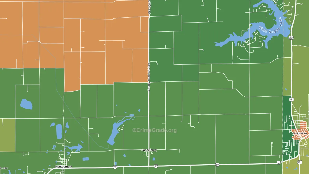 Cannelburg, IN Map of Theft Rates