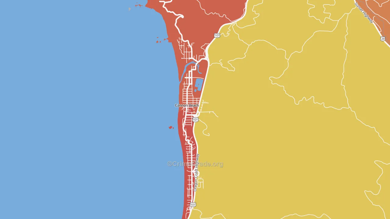 Cannon Beach, OR Map of Theft Rates