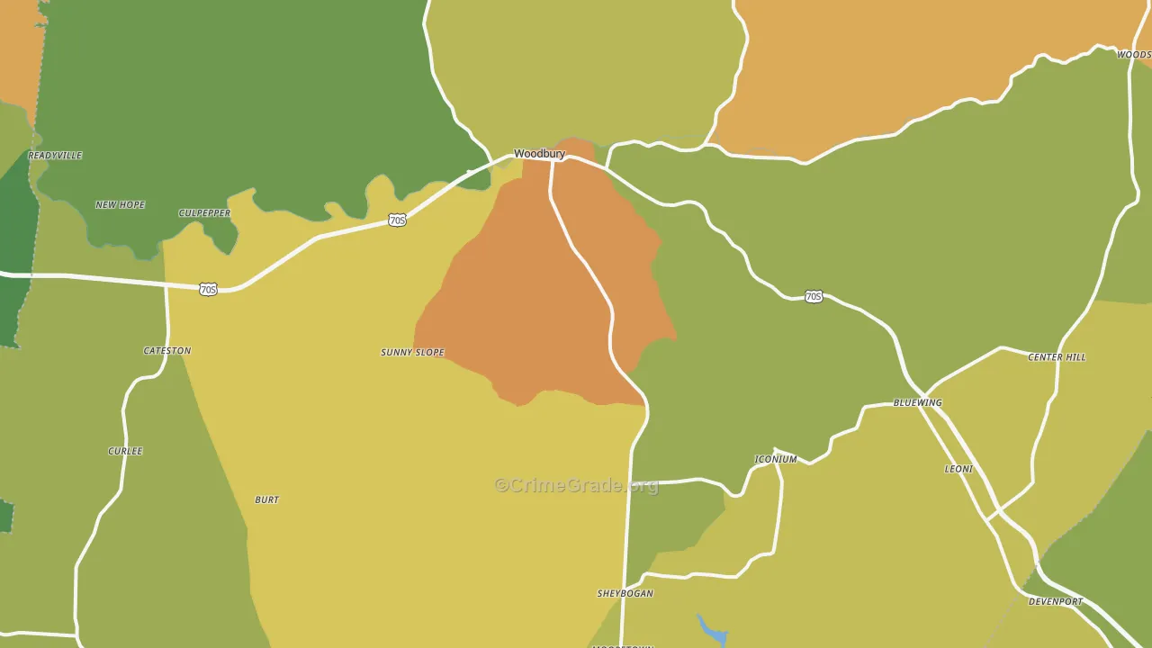 Cannon County, TN Map of Theft Rates