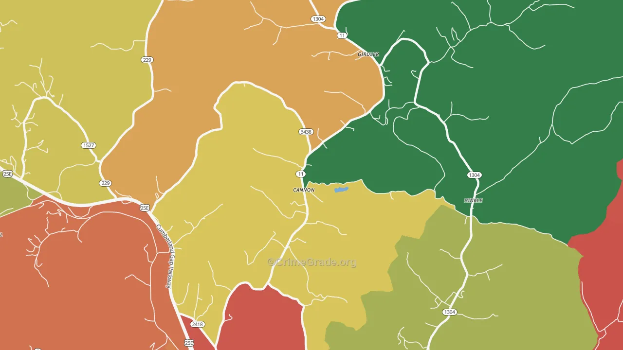 Cannon, KY Map of Theft Rates
