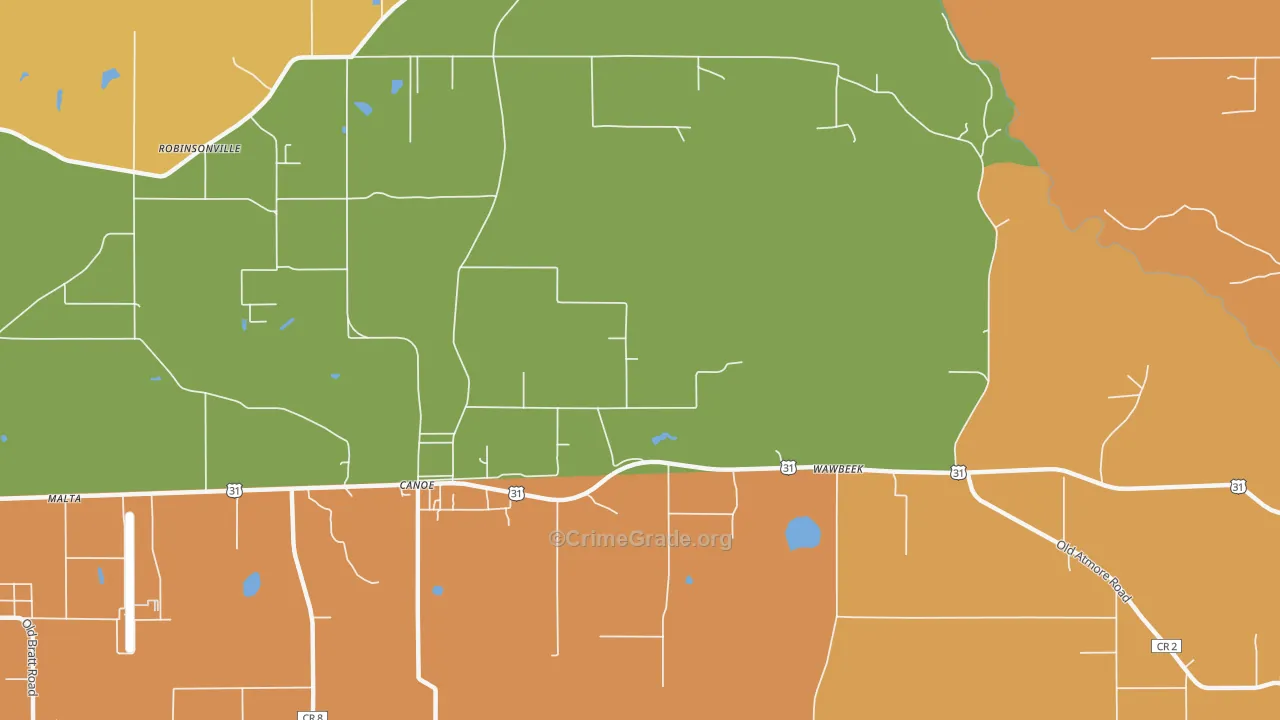Canoe, AL Map of Theft Rates