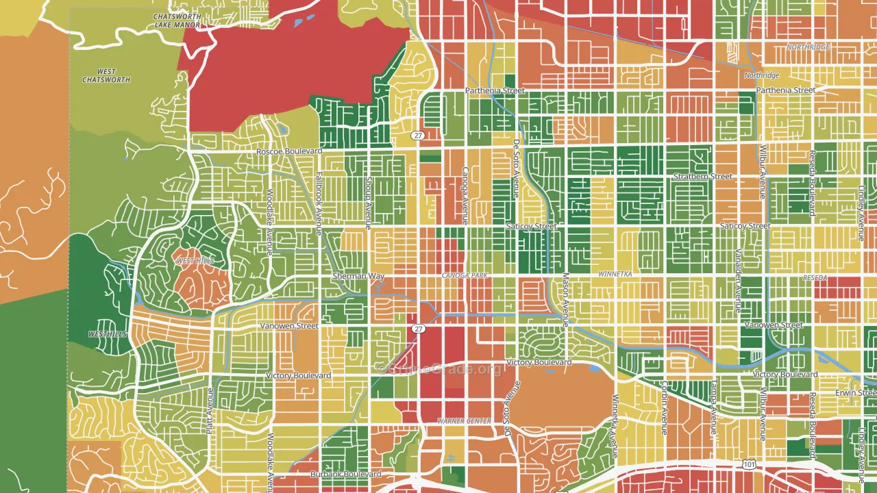 Canoga Park, CA Map of Theft Rates