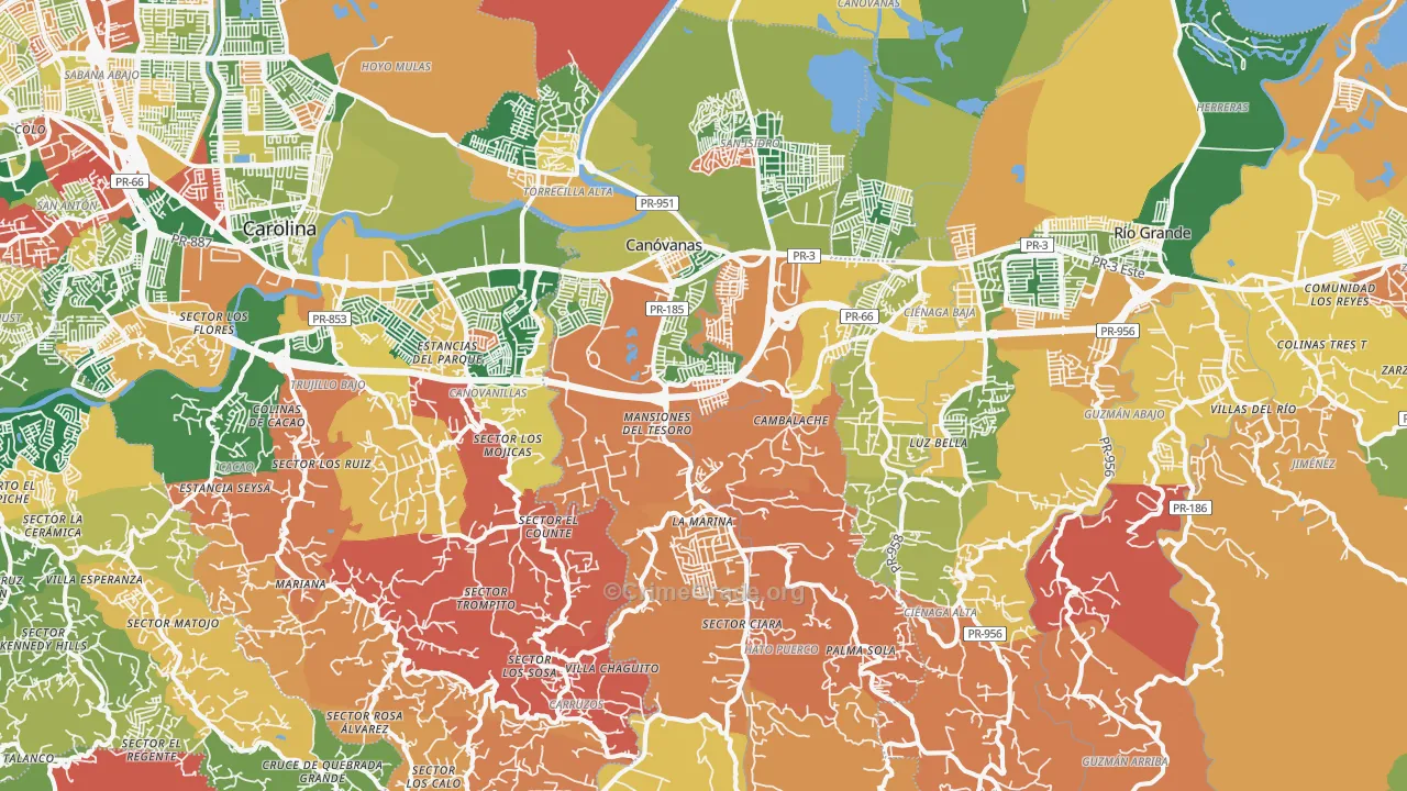 Canovanas Municipio, PR Map of Theft Rates