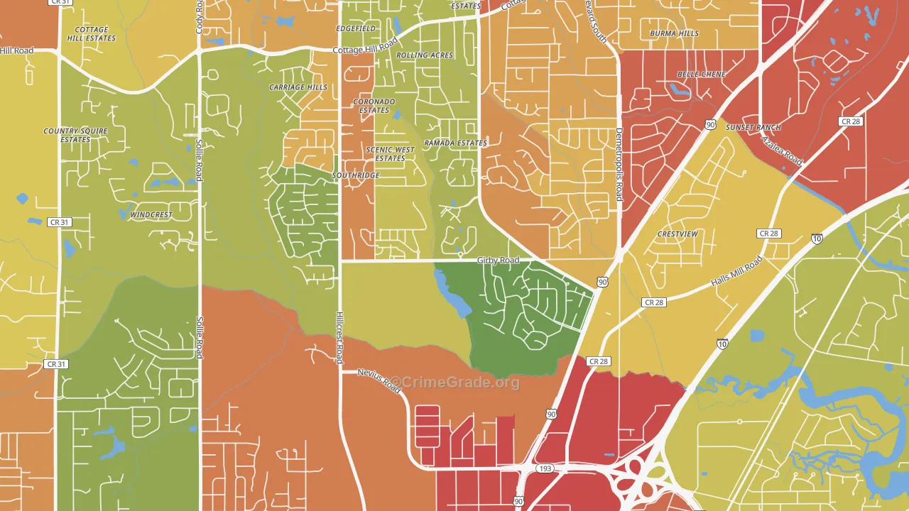 Canterbury, Mobile, AL Map of Theft Rates