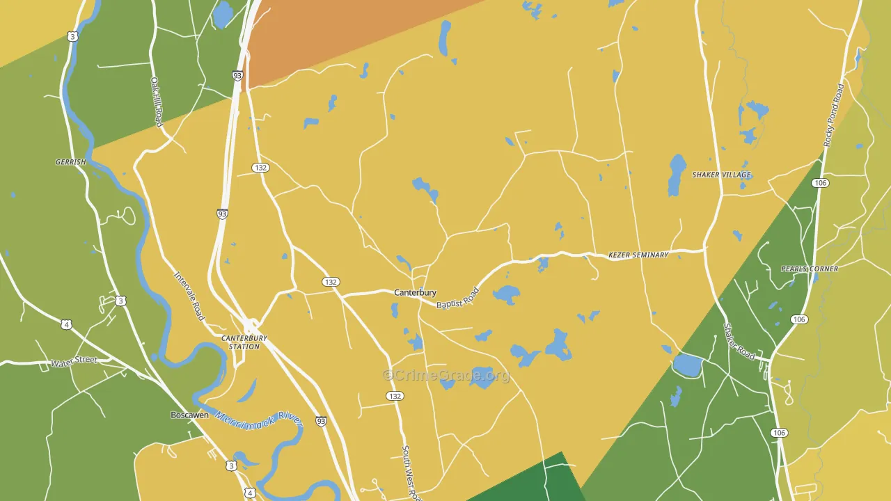 Canterbury, NH Map of Theft Rates