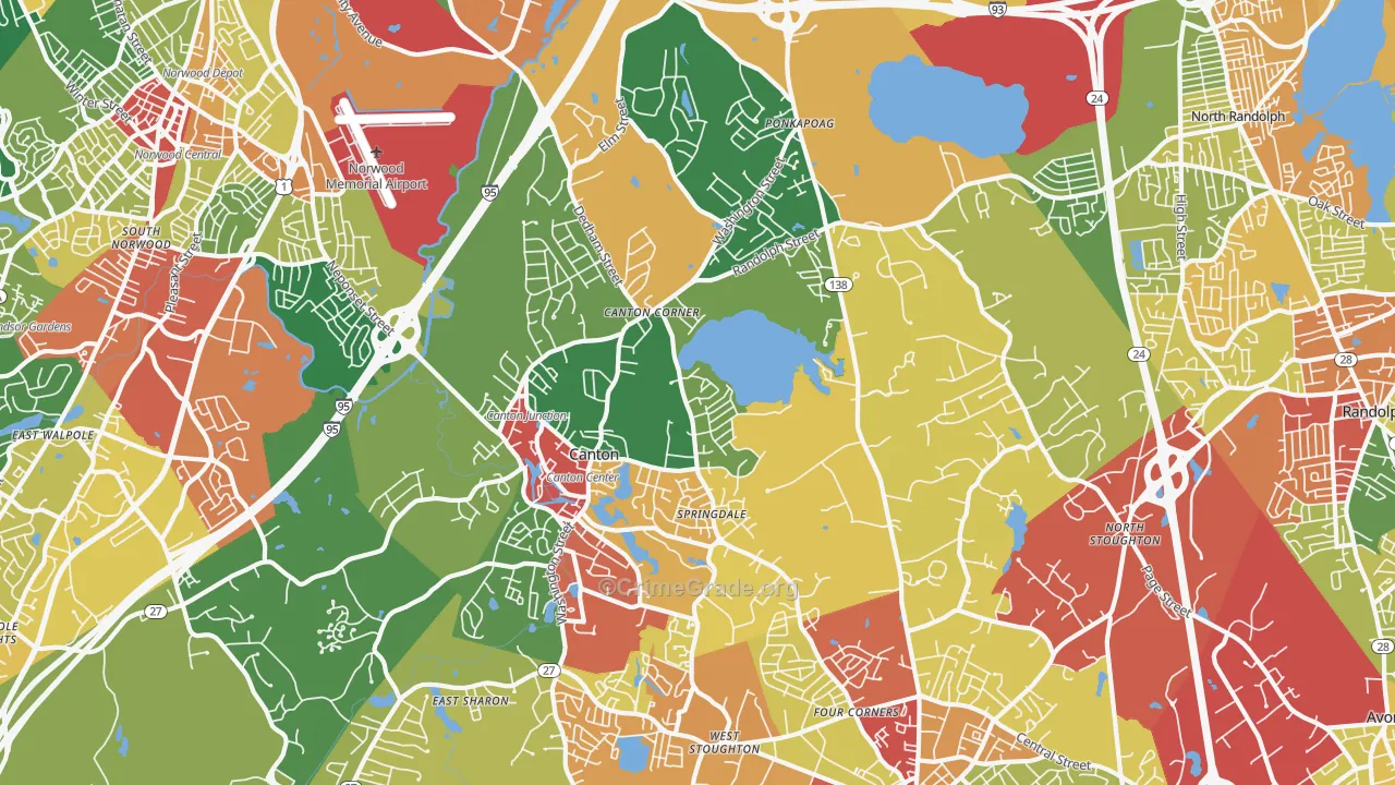 Canton, MA Map of Theft Rates