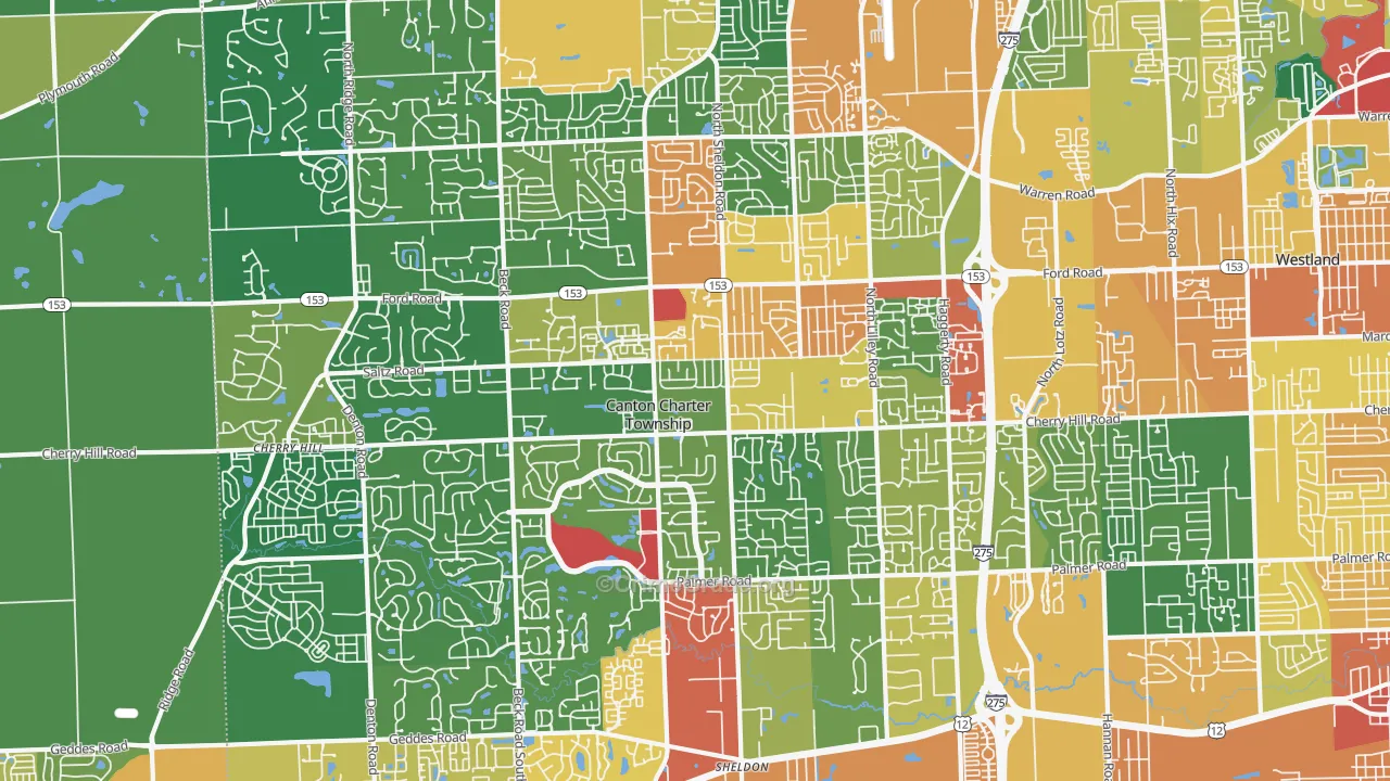 Canton, MI Map of Theft Rates