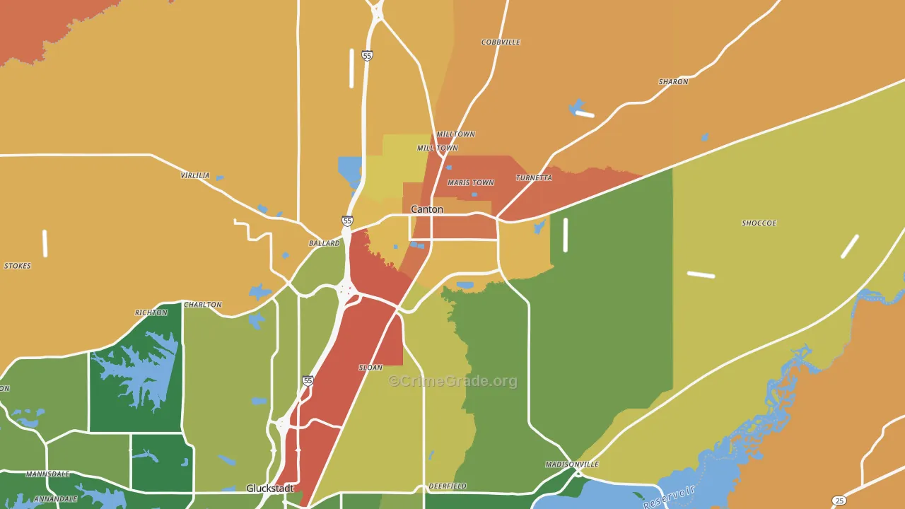Canton, MS Map of Theft Rates