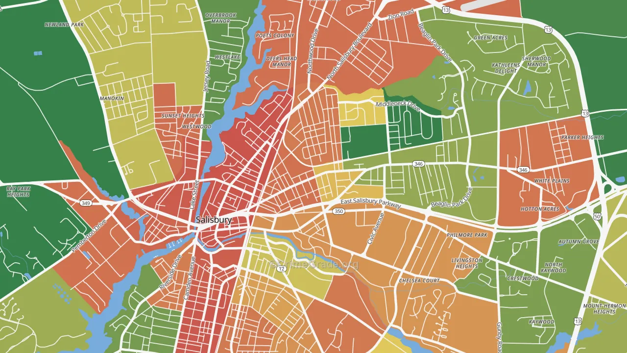 Canton, Salisbury, MD Map of Theft Rates