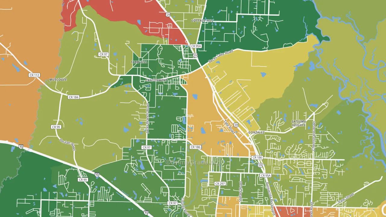 Cantonment, FL Map of Theft Rates