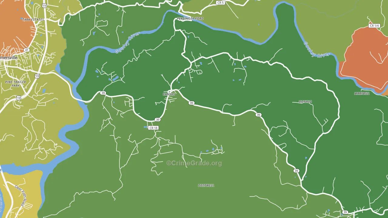 Canvas, WV Map of Theft Rates