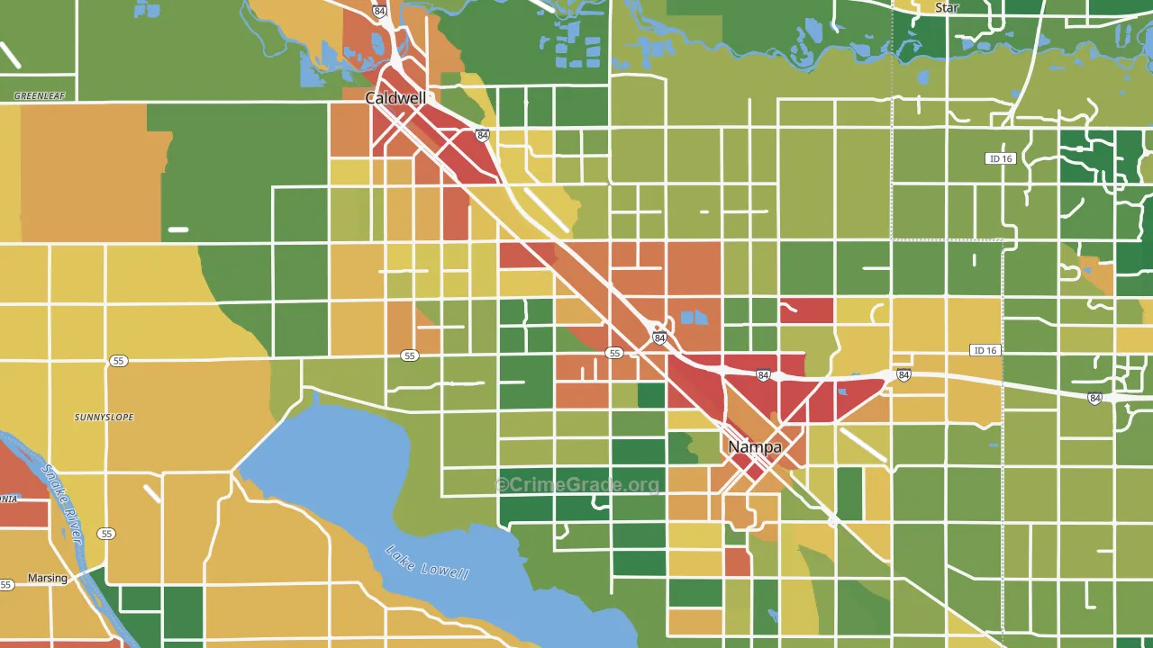 Canyon County, ID Map of Theft Rates