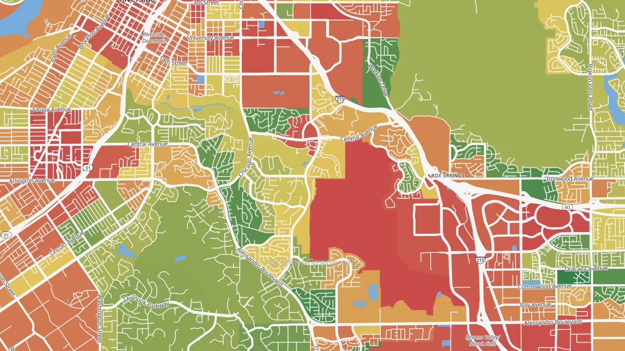 Canyon Crest, Riverside, CA Map of Theft Rates