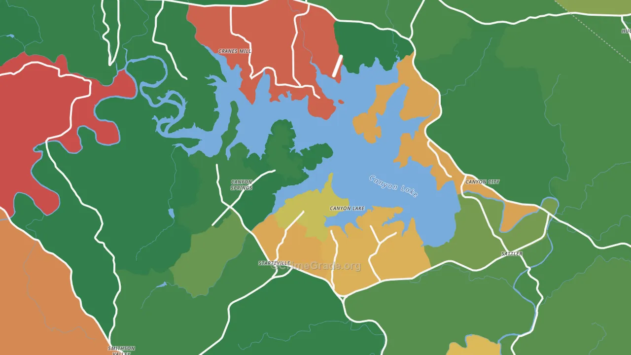 Canyon Lake, TX Map of Theft Rates
