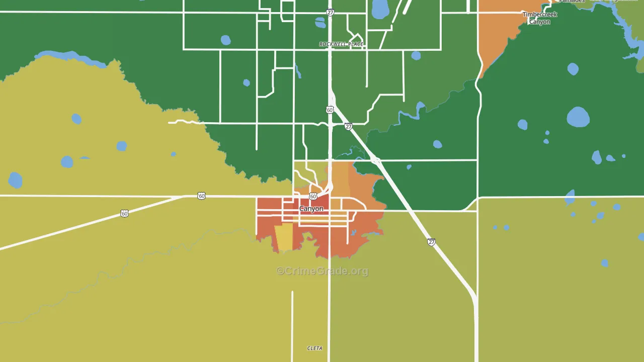 Canyon, TX Map of Theft Rates