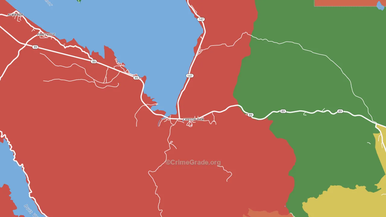 Canyondam, CA Map of Theft Rates