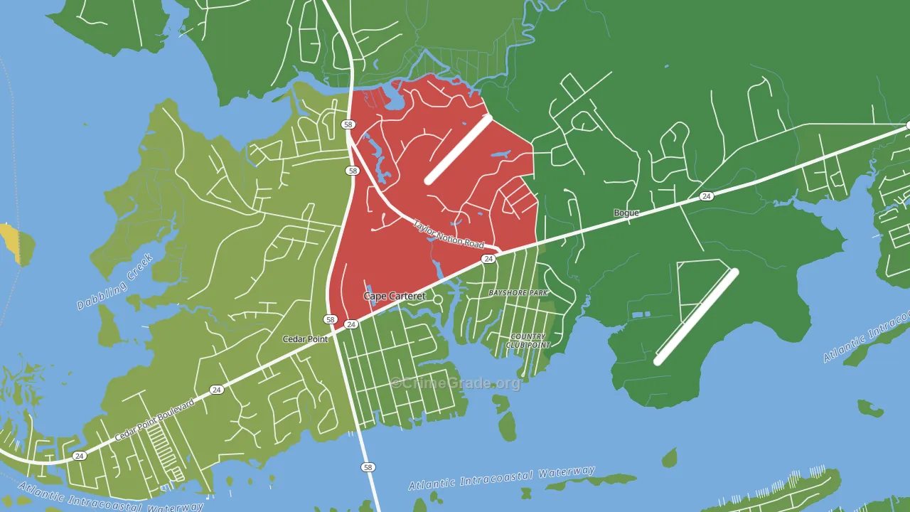 Cape Carteret, NC Map of Theft Rates