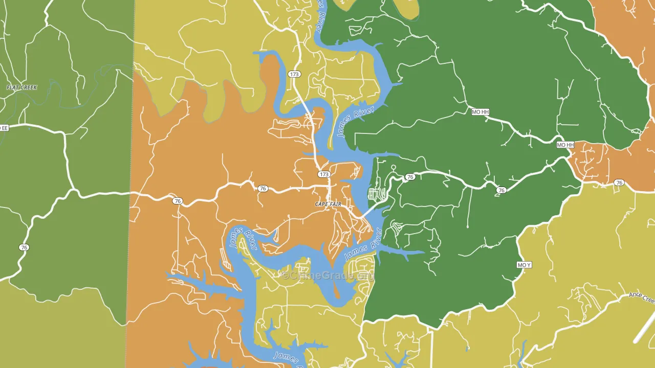 Cape Fair, MO Map of Theft Rates