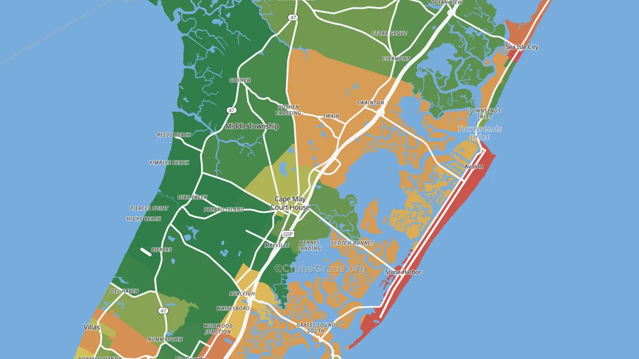 Cape May County, NJ Map of Theft Rates