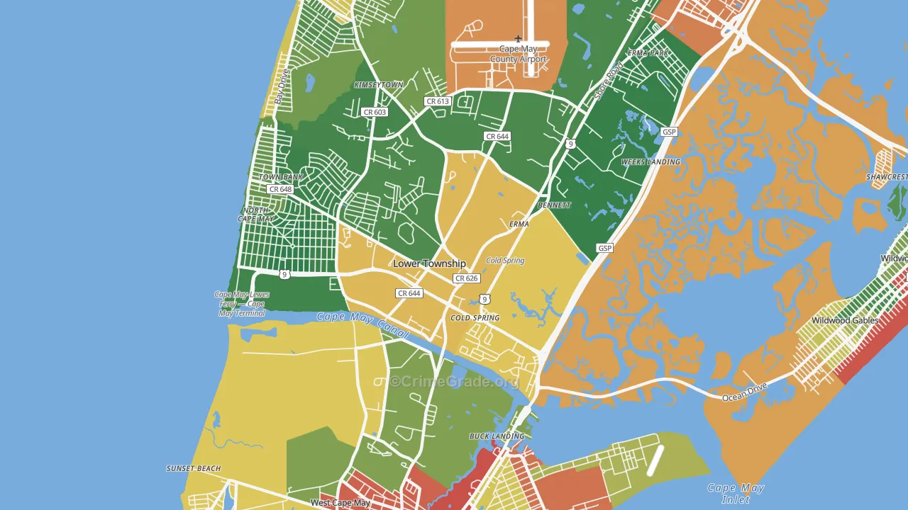 Cape May, NJ Map of Theft Rates