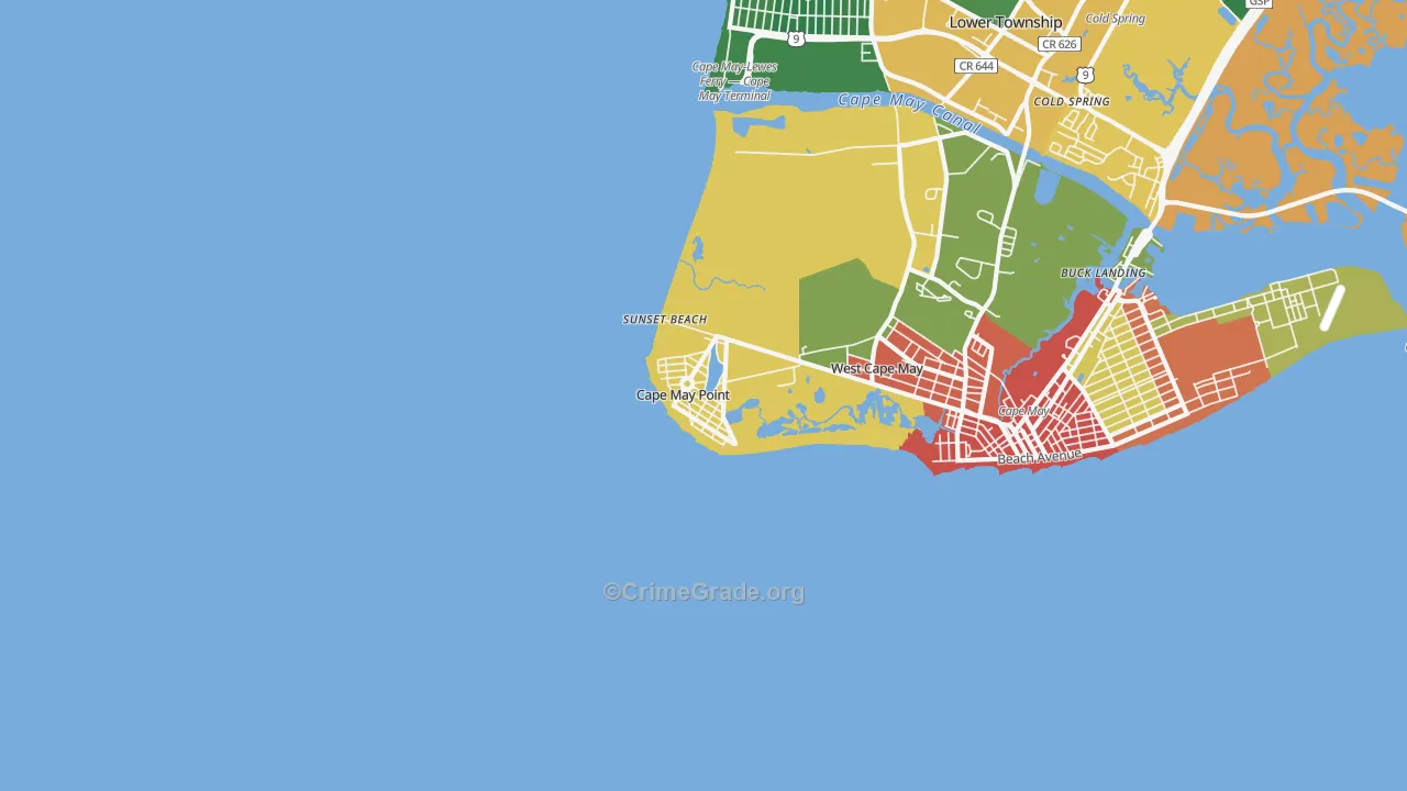 Cape May Point, NJ Map of Theft Rates