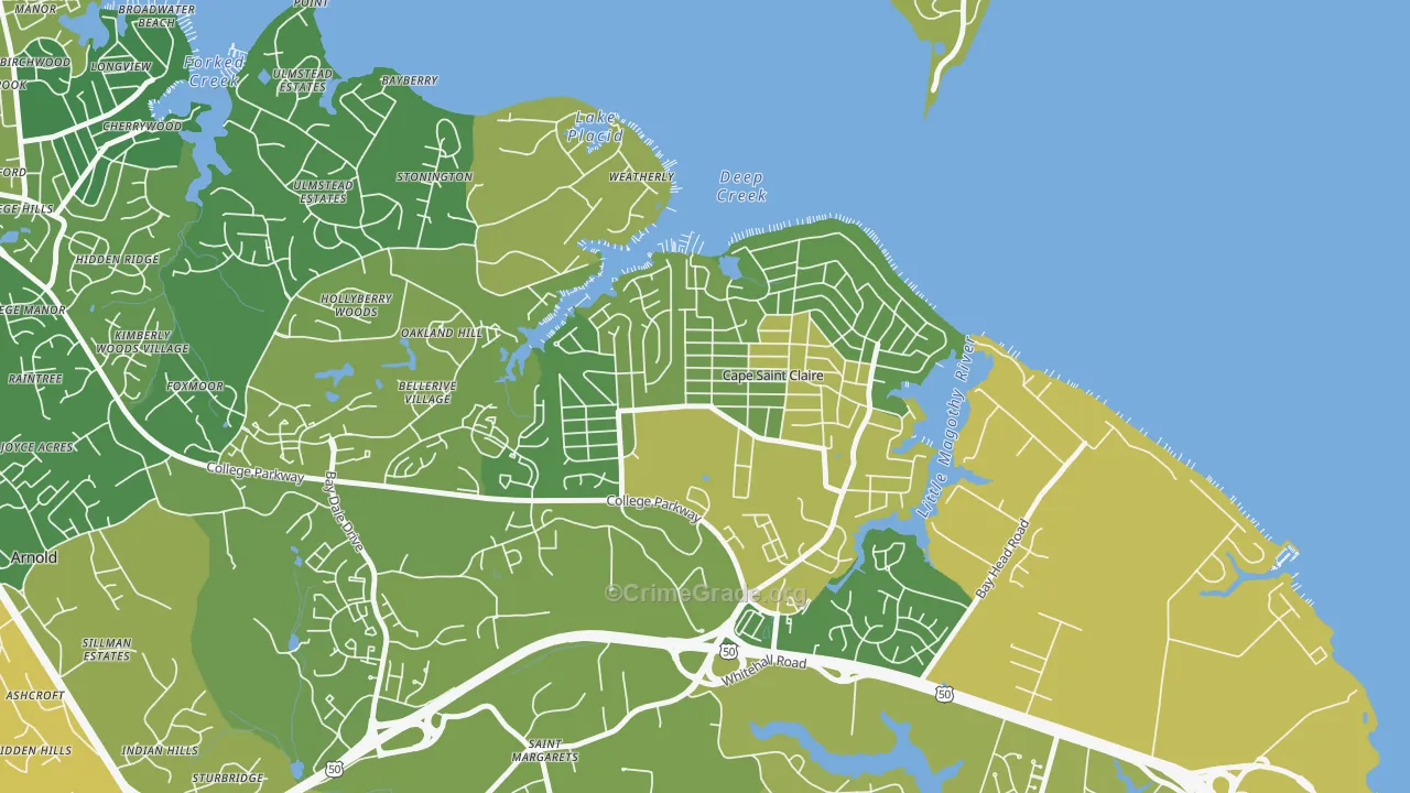 Cape St. Claire, MD Map of Theft Rates