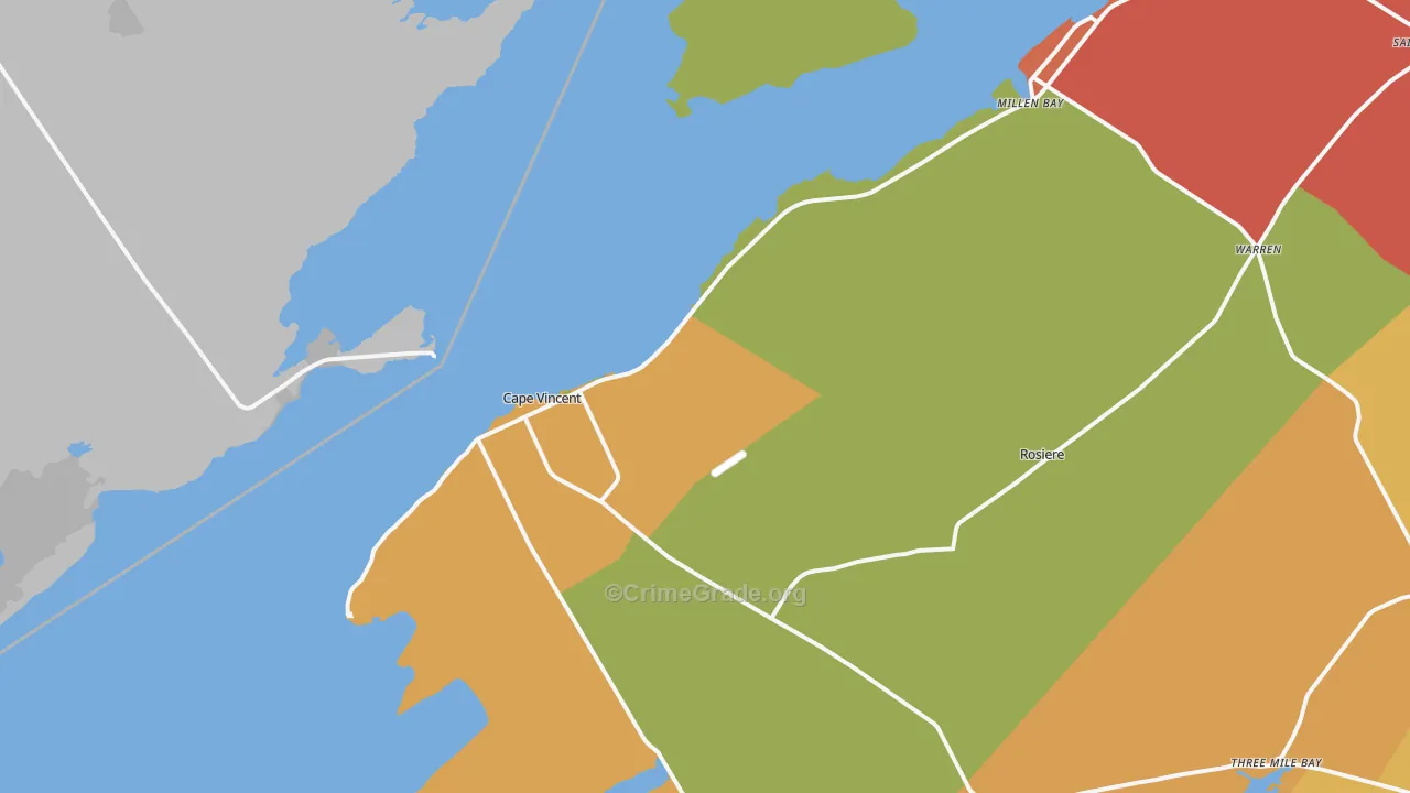 Cape Vincent, NY Map of Theft Rates