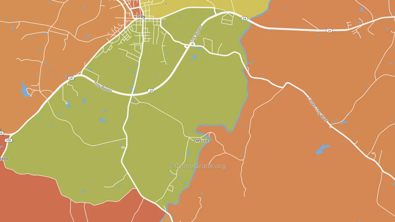 Capelsie, NC Map of Theft Rates