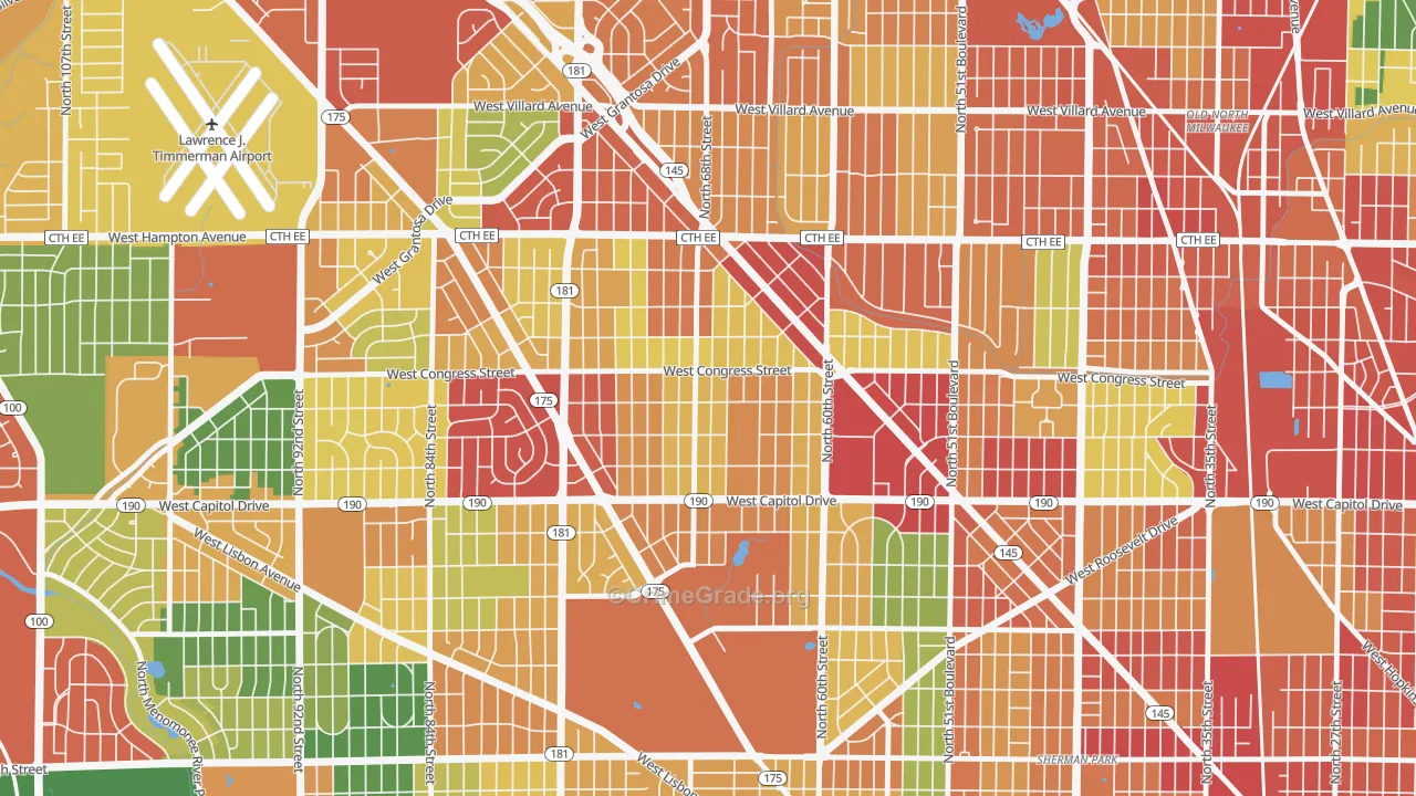 Capitol Heights, Milwaukee, WI Map of Theft Rates