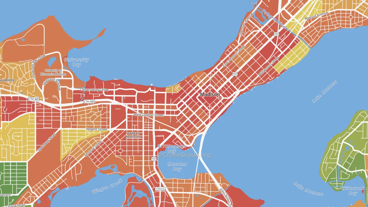 Capitol, Madison, WI Map of Theft Rates