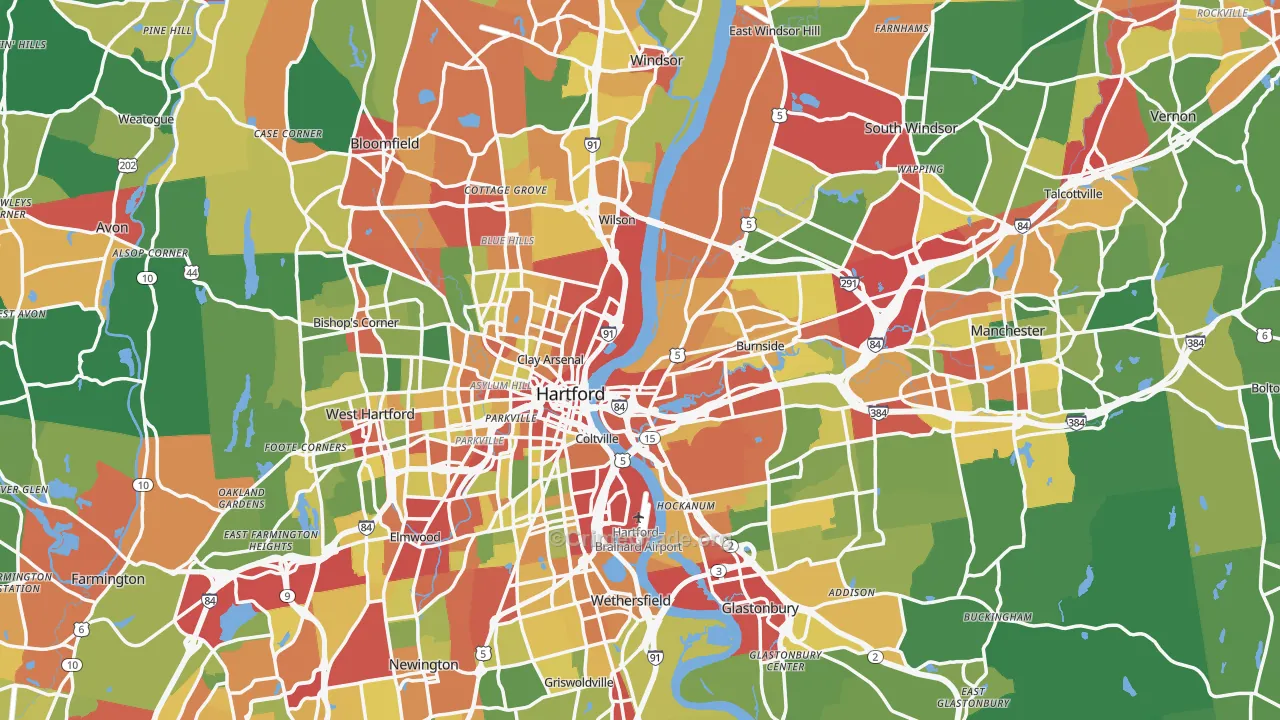 Capitol Planning Region, CT Map of Theft Rates